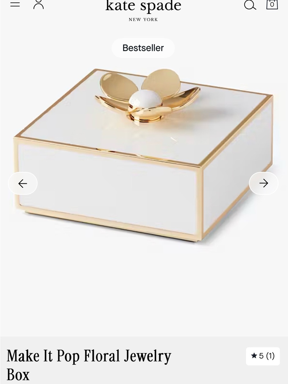 kate spade White Jewelry Box with Gold Floral Accent